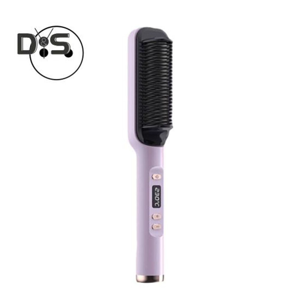 (purple, EU) Cordless Hair Straightener Brush Portable Mini Hair Straightener Brush Rechargeable Fast Heating Straightener Comb for Travel Home Use