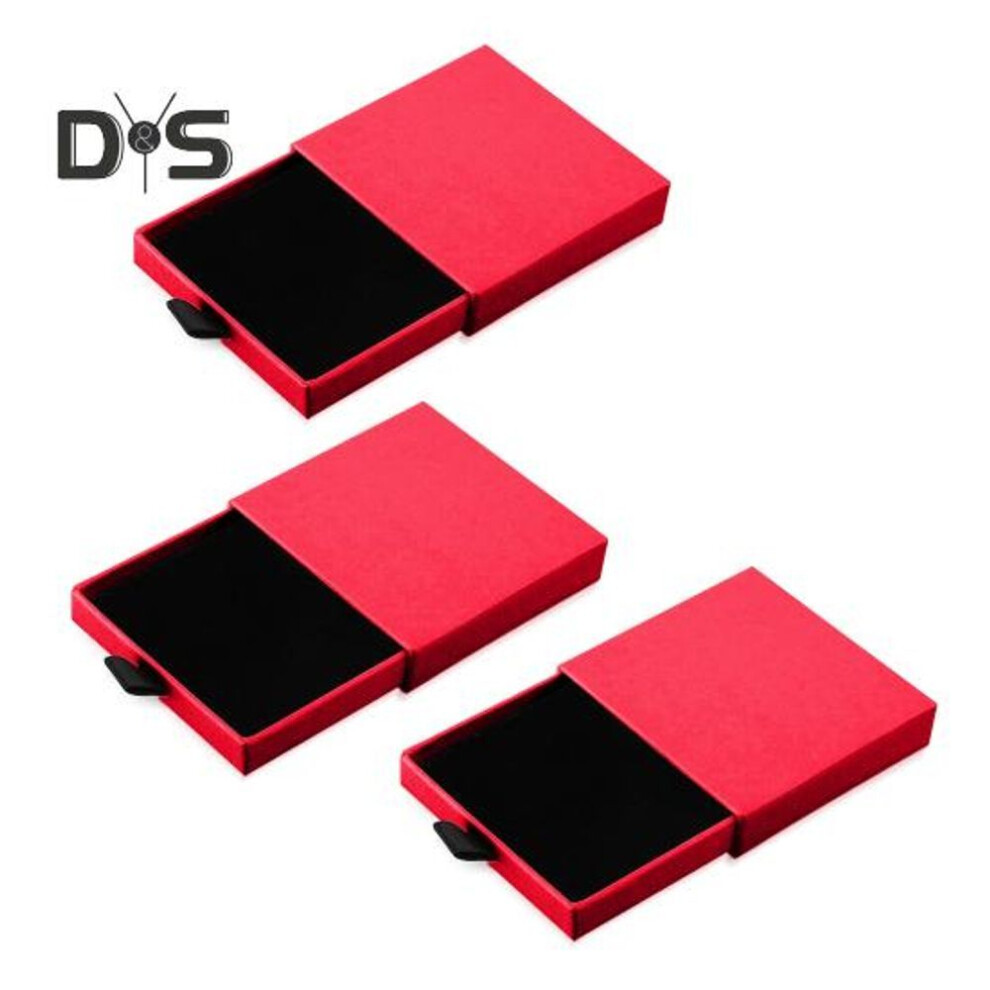 (red) 3pcs Cardboard Jewelry Boxes Drawer Type Lightweight Portable Jewelry Organizer Box For Bracelets Earrings Necklaces