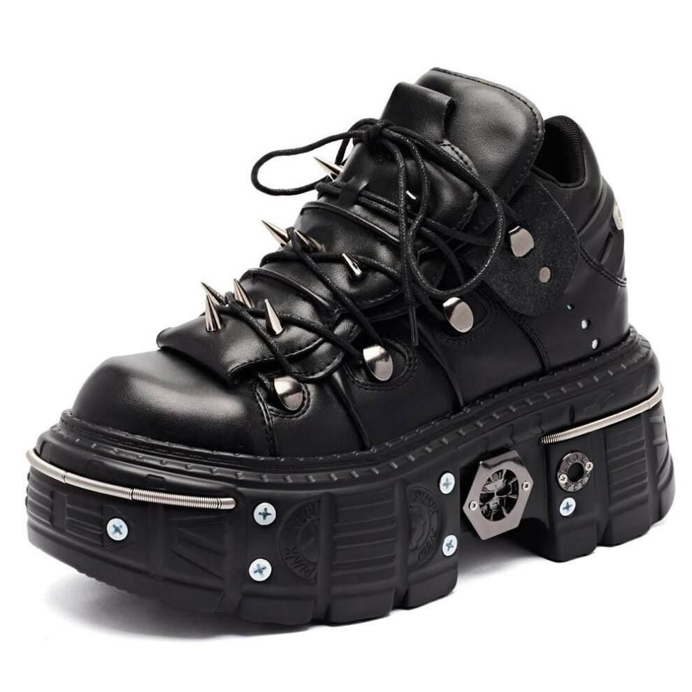 (black, 39) Punk Women Lace-Up Ankle Botas Mujer 2025 Rivet Metal Decoration Round Toe Thick Bottom Boots Woman Nightclub Rock Platform Shoe