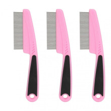 (Pink) Professional Flea Face Comb Stainless Steel Remove Tangles Ergonomic Pet Grooming Flea Comb