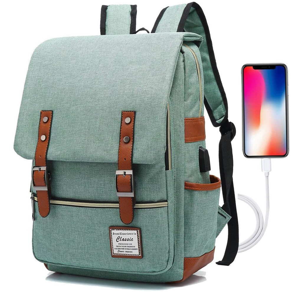 (light blue) Vintage Laptop Backpack With Usb Charging Port, Water Resistant Travelling Backpacks College Bag For Men Women, Fits Up To 15.6inch Laptop