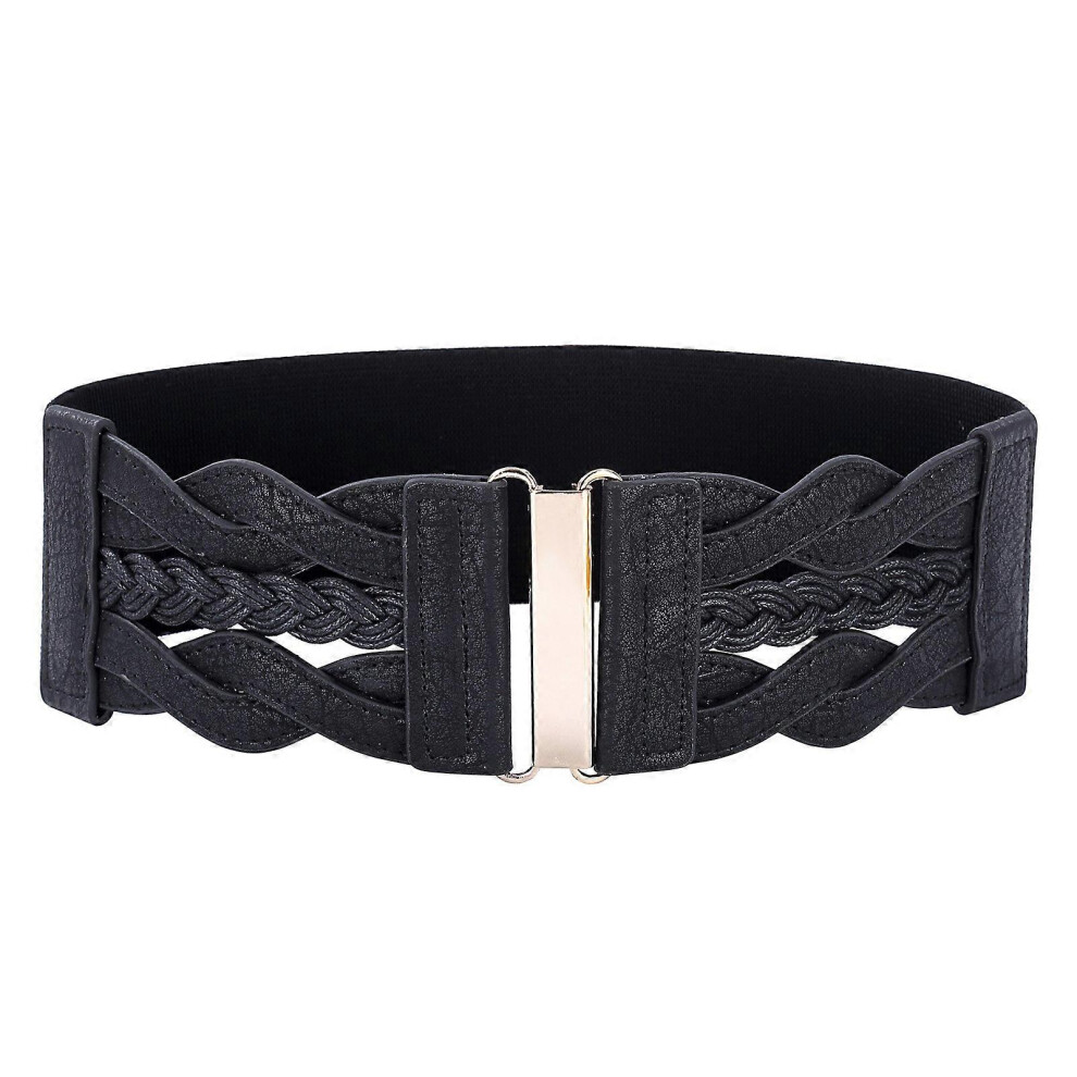 (As show, One size) Women Wide Elastic Waist Belt Fashion Ladies Belts for Dresses, black