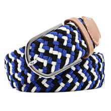 (As show, One size) 41 * 1.3 Inch Unisex Elastic Fabric Braided Stretch Belt Casual Men Women Waist Belt with PU Leather Buckle,blue white black