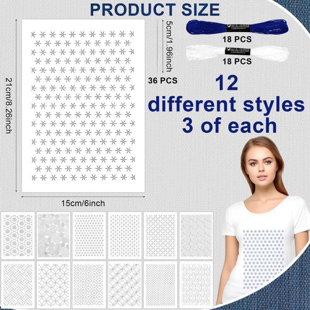 108pcs Sashiko Embroidery Pattern Set Stabilizers Water Soluble Embroidery Transfer Stencils Stabilizers Embroidery Paper Stick