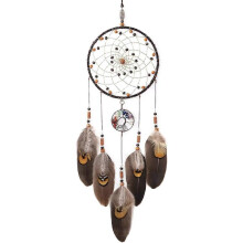 Dream Catcher Tree of Life Brown Native American Handmade Feather for Bedroom Wall Hanging Home Decor Wedding Party Blessing Gift Dia 6"