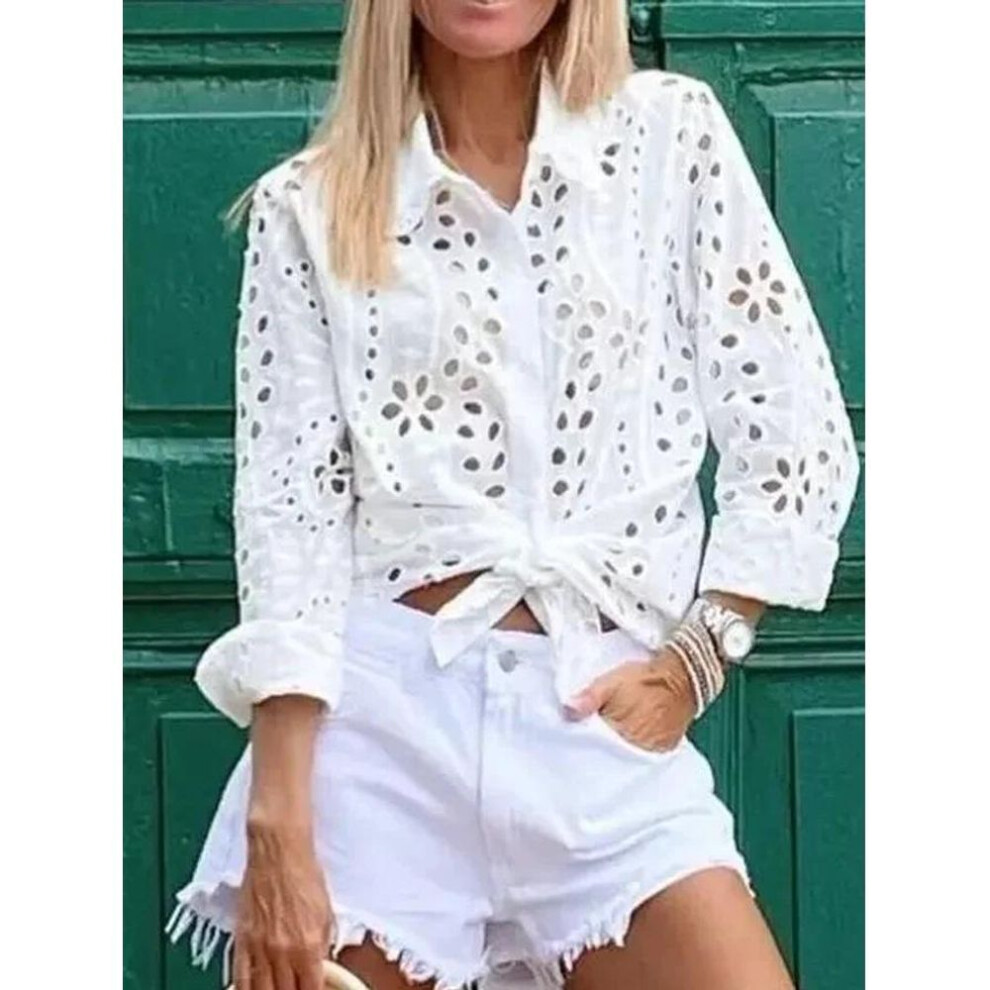 (Medium, white) 2024 Modern European & American Fashion Hollow Casual Tops