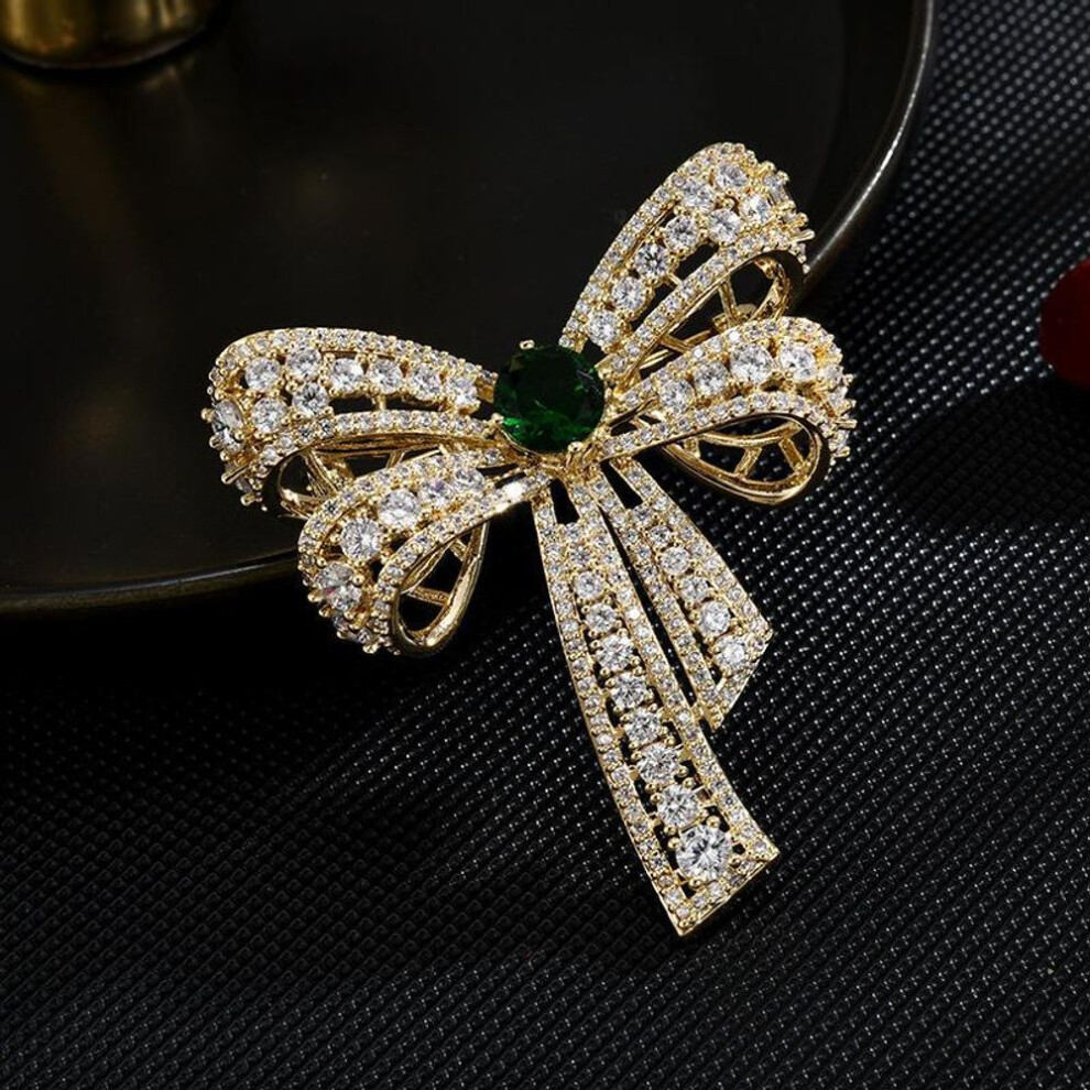 (gold) Heavy Industry Simple Bow Brooch Anti-light Small Fragrance Inlaid Zircon Corsage Clothing Coat High-end Accessories
