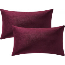 Throw Pillow Covers 12x20 Burgundy: 2 Pack Cozy Soft Velvet Rectangular Decorative Pillow Cases for Farmhouse Home Decor