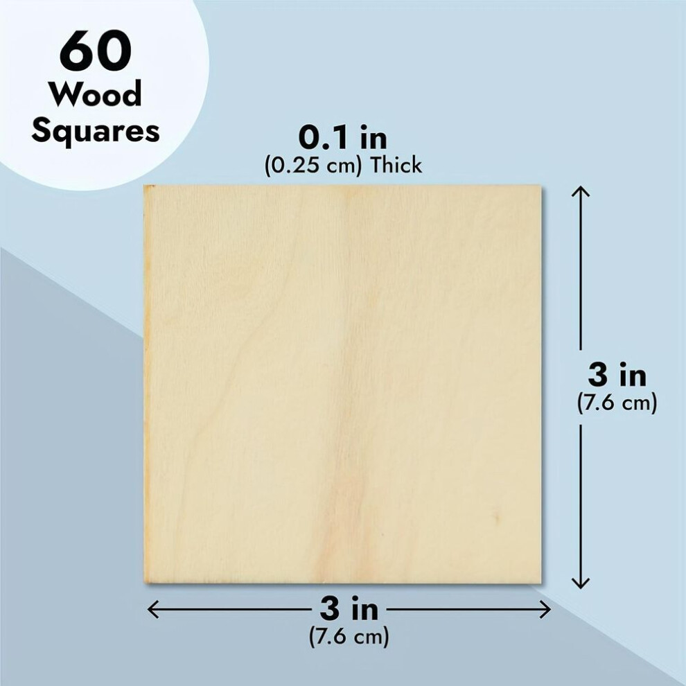 60pcs Wood Pieces 3x3 Inch, Blank Wooden Squares for Crafts, Cutout Tiles for DIY Coasters, Painting, Engraving