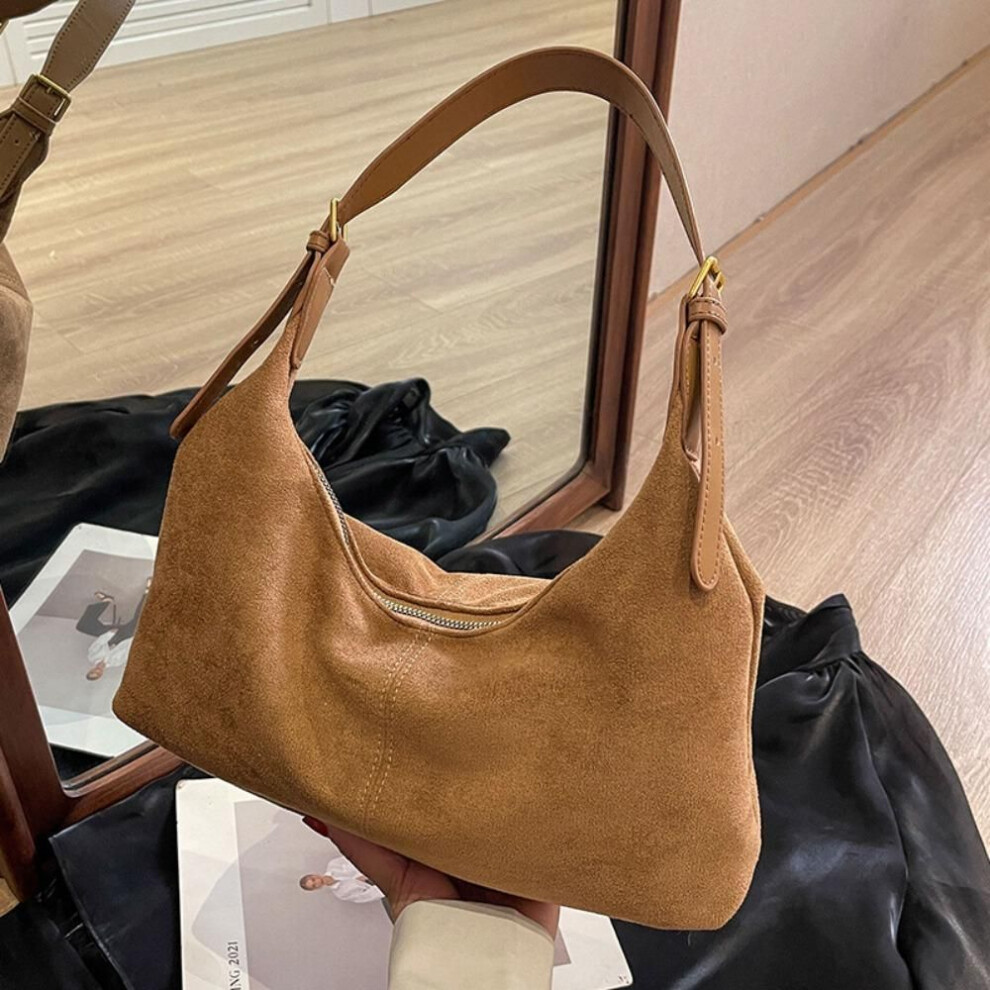 (brown) Zipper Suede Crossbody Bag New Design Women's Handbags Retro Vintage Shoulder Bag  Lady
