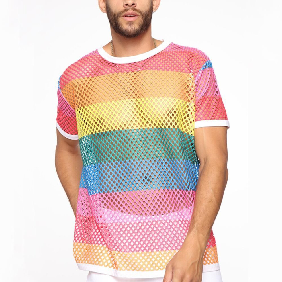 (pink, XS) At342 Men's 2024 Spring/summer Mesh T-shirt - Hollow, Round Neck, Short Sleeves, Fashionable For Plus Size, 200 Lbs.