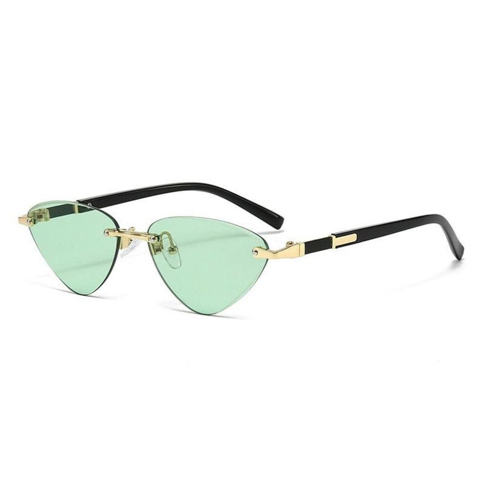 (green) Men and Women's Frameless Triangle Sunglasses with Neutral Style Metal Hinges and Golden Accents, Full of Luxury, Suitable for Travel and Party Gifts