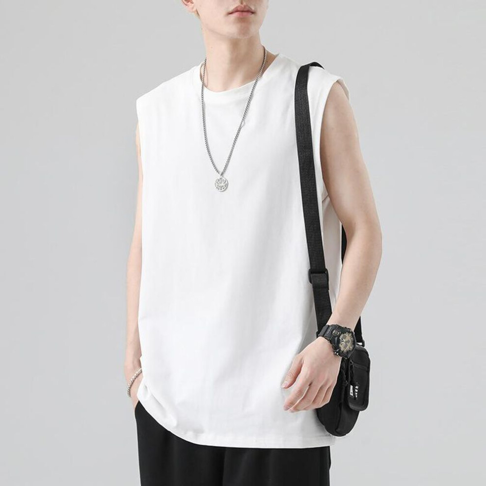 (white, 4XL) Summer Cotton Tank Tops Men Solid Color Sleeveless Tees Loose Vest Men's Casual Sports Comfortable Breathable O-Neck Tank Tops