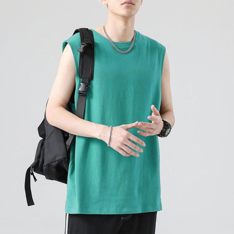 (lake green, 3XL) Summer Cotton Tank Tops Men Solid Color Sleeveless Tees Loose Vest Men's Casual Sports Comfortable Breathable O-Neck Tank Tops