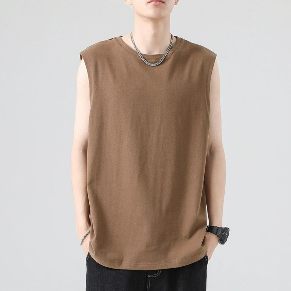 (coffee, 2XL) Summer Cotton Tank Tops Men Solid Color Sleeveless Tees Loose Vest Men's Casual Sports Comfortable Breathable O-Neck Tank Tops