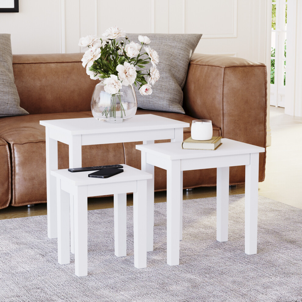 (White) Vida Designs Yorkshire Nest of 3 Wooden Tables