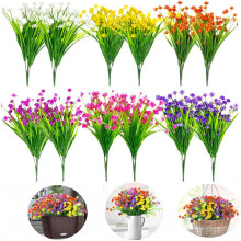 12 Bundles of 6 Colors Artificial Flowers Outdoor UV Resistant Shrubs Plants for Hanging Planter Home Wedding Porch Window Decor