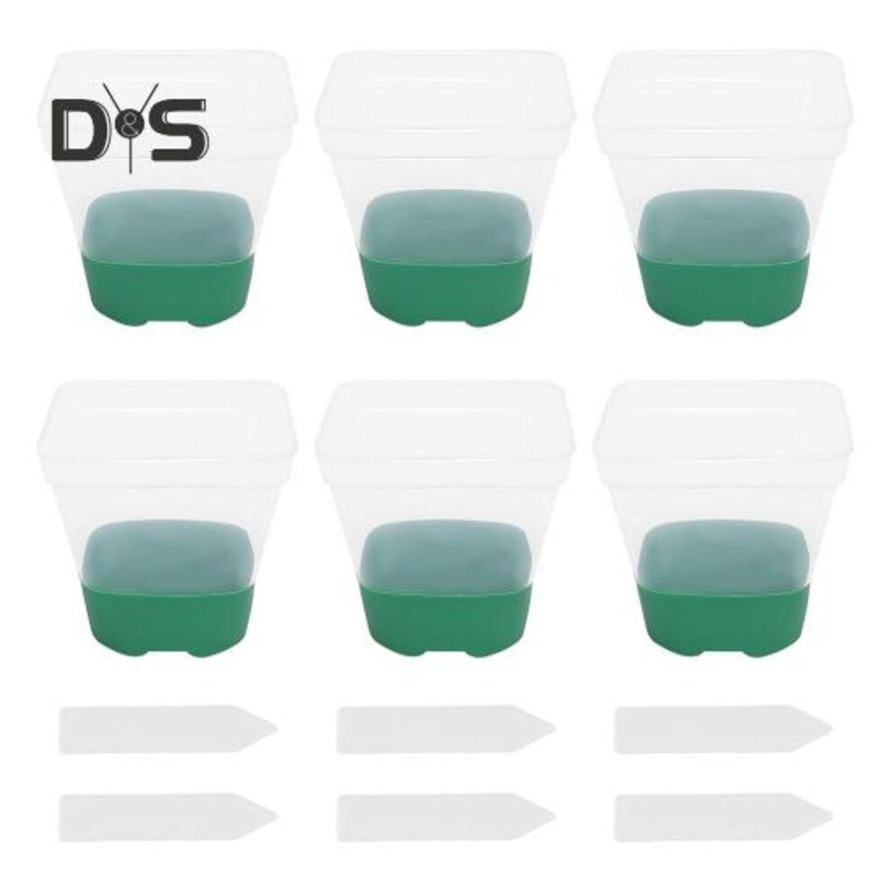 (green) 6 Pcs Clear Nursery Pots Seedlings Cultivation Pots with Silicone Base Reusable Seeds Starter Flower Pot with Labels for Garden Balcony