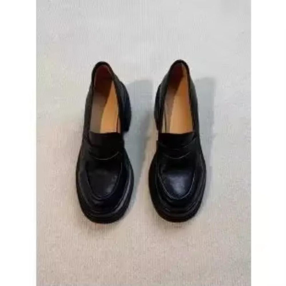 (black, 36) Women Leather Platform Loafers Fashion Slip On Chunky Shoes Retro Style Female Officel Pumps Moccasins Women's Mary Jane Shoes