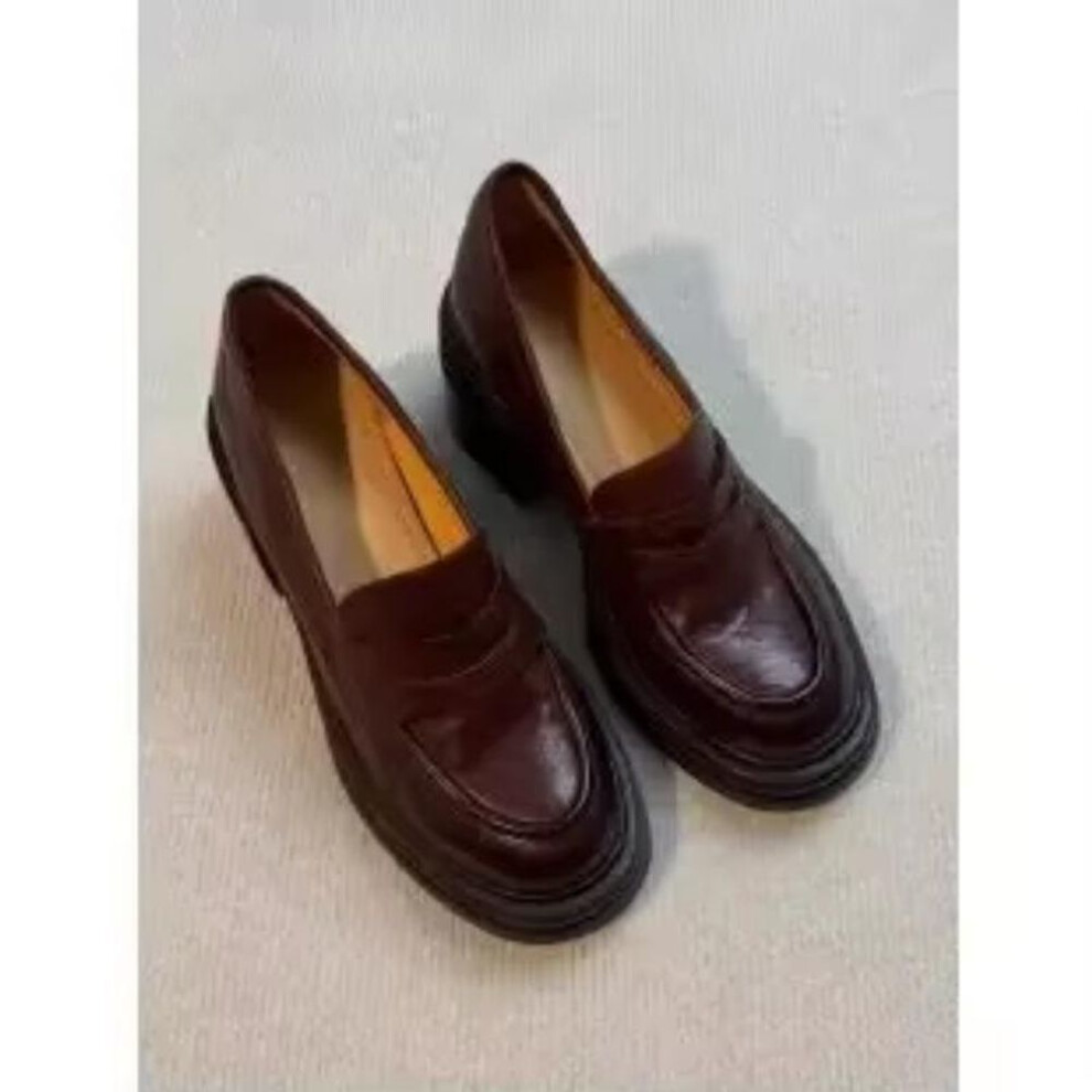 (brown, 37) Women Leather Platform Loafers Fashion Slip On Chunky Shoes Retro Style Female Officel Pumps Moccasins Women's Mary Jane Shoes
