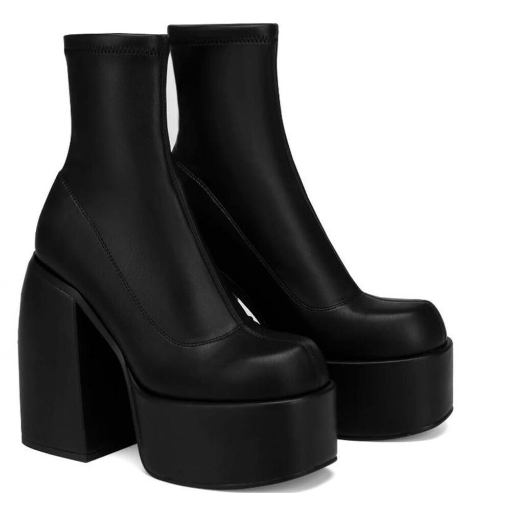 (black, 40) Elegant Women Ankle Boots Autumn High Top Zipper Platform Boots Ladies Modern Boot Gothic Style Sexy Mid-calf Shoes Plus Size 43