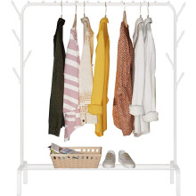 Clothes Rail, Rack for Bedroom, 118 x 150 x 40 cm, Heavy Duty, Metallic, with Shoe Holder, for Hanging Clothes, Skirts, Shirts, Trousers (White)