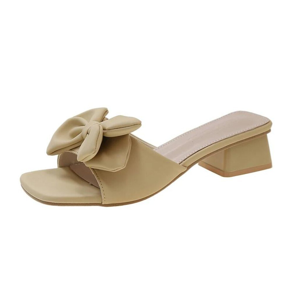 (yellow, 35) Metal Buckle Transparent Square Heels Slides Women Peep Toe Mules Cool Summer Slippers Sandals Elegant Shoes