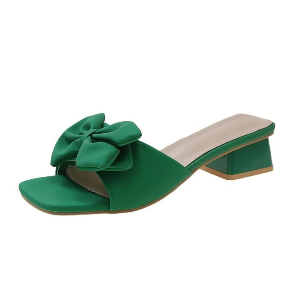 (green, 42) Metal Buckle Transparent Square Heels Slides Women Peep Toe Mules Cool Summer Slippers Sandals Elegant Shoes