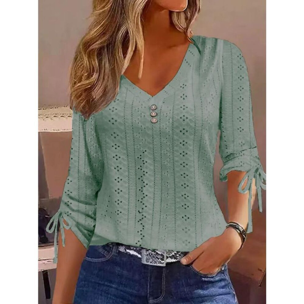 (S, green) Solid Lace Shirt Tops For Women Clothing 2025 Spring Winter Basic Korean White Blouse Vintage Female Clothes Pullover Tees