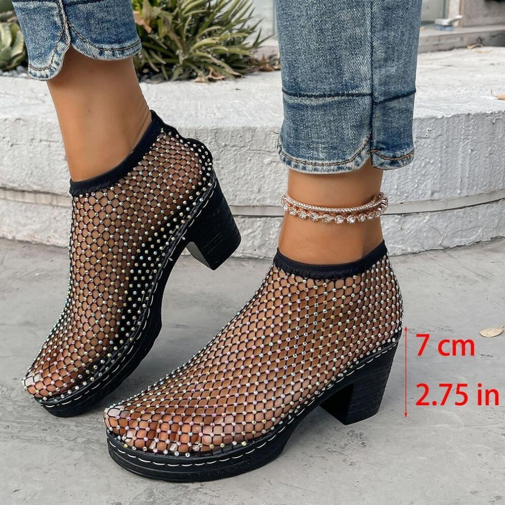 (black, 41) New Hollowed Out Diamond Studded Fashionable High-heeled Sandals for Women, Sexy and Comfortable Fishing Net Single Shoes, Suitable for The Beach