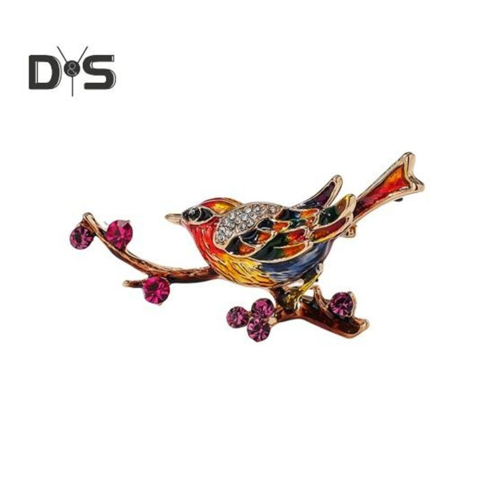 (red) Magpie Brooch Enamel Oil Dripping Rhinestone Decor Chinese Style Bird And Brunch Clothes Pin Polished Coat Collar Bag Scarf Hat Decoration Clothes