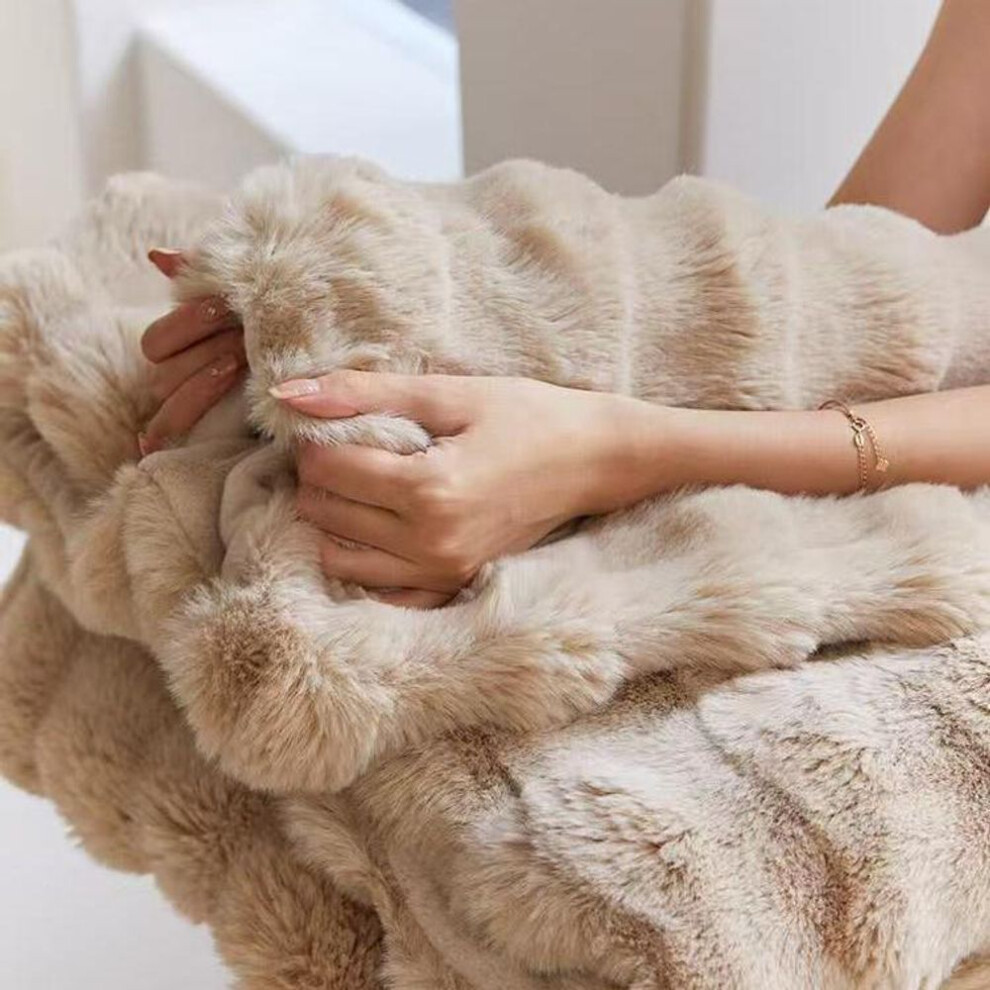 (camel, 130×160cm) Premium Rabbit Fur Blanket: Luxurious And Thick For Bed, Sofa, Or Office Winter Naps