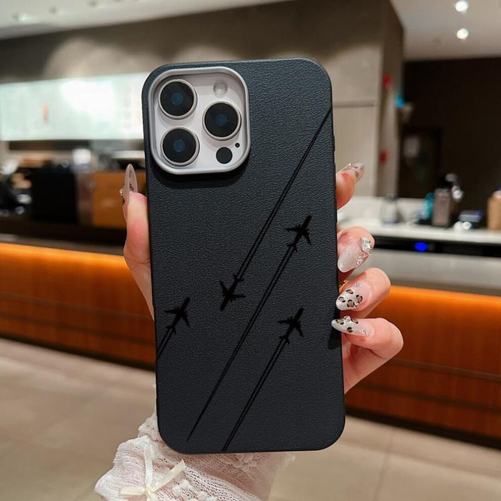 (black, iPhone 16) Simple Aircraft Route Print Matte TPU Phone Case For iPhone 16 Pro Max 15 Plus 14 Pro 13 12 11 Leather Texture Shockproof Slim Soft Bumper Cover