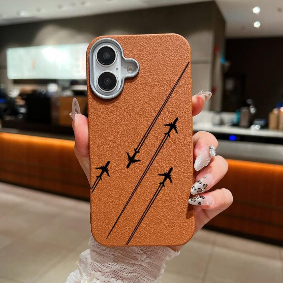 (brown, iPhone 12 Pro Max) Simple Aircraft Route Print Matte Tpu Phone Case For Iphone 16 Pro Max 15 Plus 14 Pro 13 12 11 Leather Texture Shockproof Slim Soft Bumper Cover