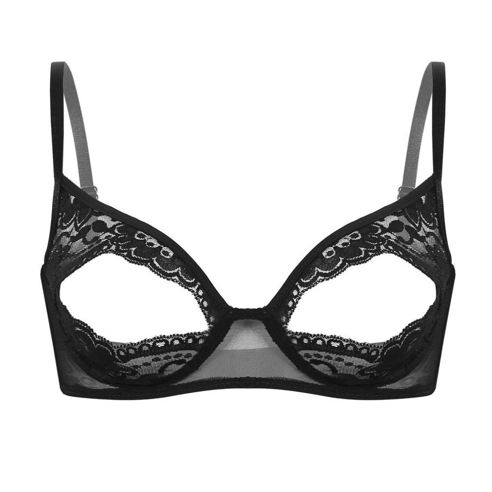 (black, XXL) Women Lace Bra Plus Size Push Up Bras Adjustment Hollow Out Bra Underwear