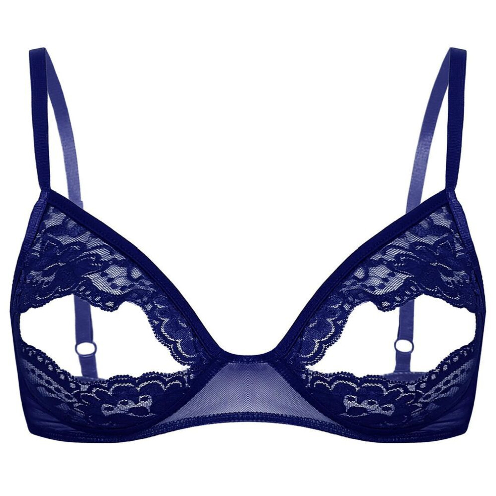 (navy blue, XL) Women Lace Bra Plus Size Push Up Bras Adjustment Hollow Out Bra Underwear