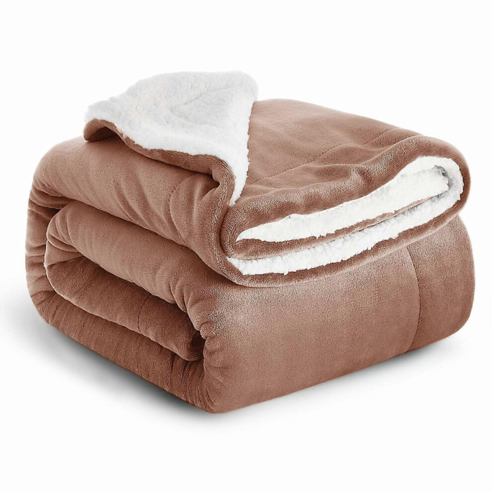 (As show, One size) Sherpa Fleece Blanket Bed Throws Blankets For Sofas Soft Fluffy Thick Blanket Reversible Microfiber Throw (Camel, King (200 x 240 Cm))