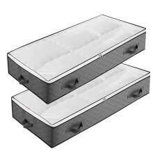 (As show, One size) 90L Underbed Storage Bags, 2 Pack Large Under Bed Storage Box with lid, Foldable Storage Bag with PVC Window for Quilts, Blankets, Clothes, Bedding