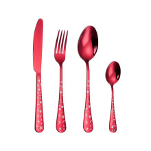 (As show, One size) 4Pcs Exquisite Cutlery Set Corrosion Resistant Stainless Steel Smooth Scoop Fork for Daily Life Xmas Ornaments Party Decor Gifts(Red A)