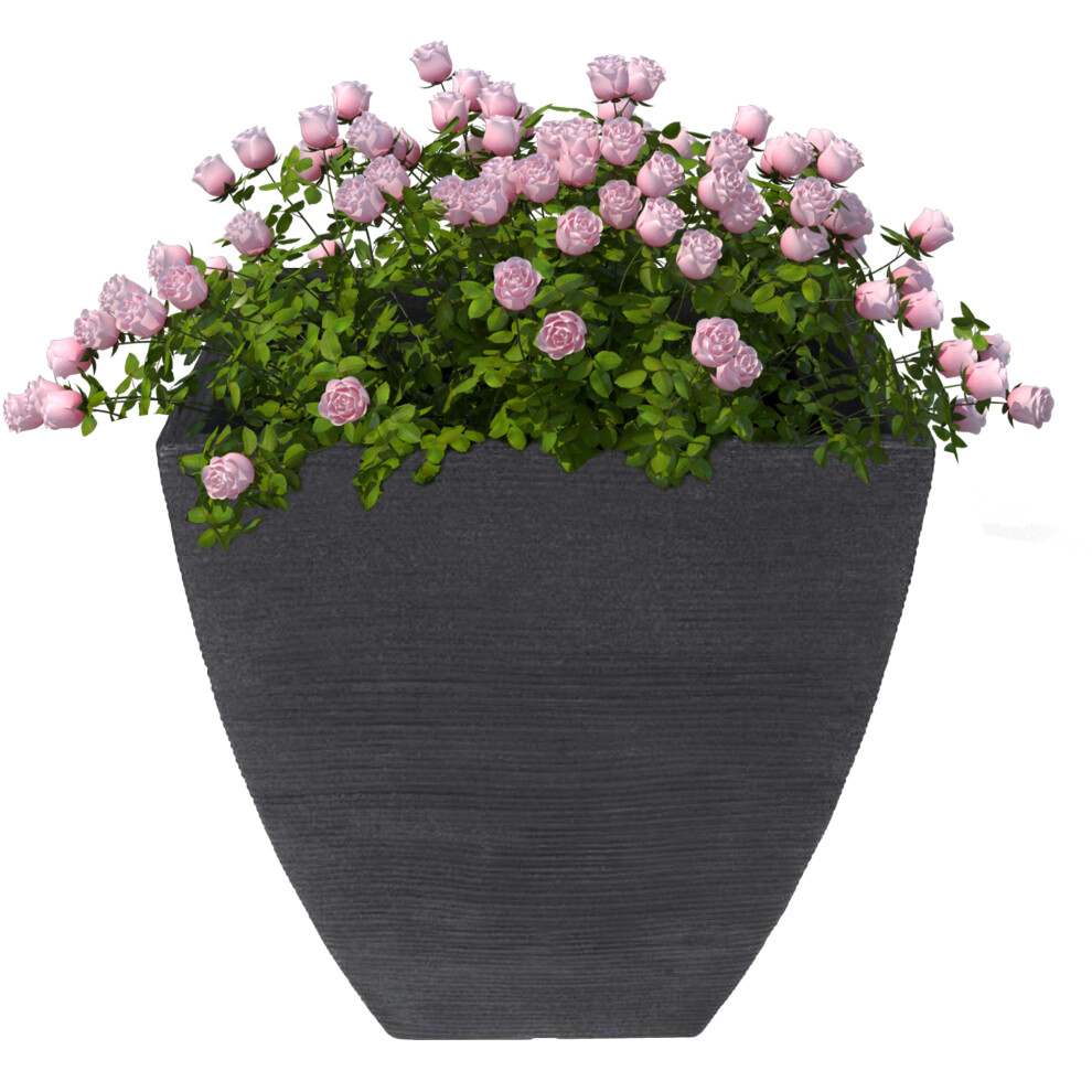 GEEZY Large Flower Pot Planter Square Ribbed Pattern Anthracite Outdoor Indoor Garden