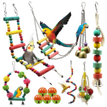 (As show, One size) Bird Parrot Toys 12 Pack,Budgie Toys Parrots Cage Toys Hanging Swing Climbing Shredding Perches Toys Ladders Sepak Takraw Parrot Bite Toy