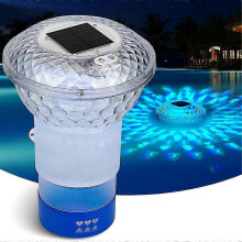 (As show, One size) Solar-Powered Chlorine Floater with Colorful Lights, Pool Chlorine Dispenser compatible with 1 Inch & 3 Inch - F