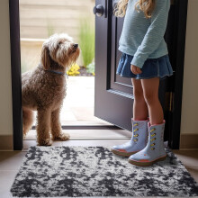 (60cm x 110cm (2ft x 3ft 7")_Door Mat, Tye Dye Grey) Nonslip Shaggy Fluffy Rugs Soft Extra Large Living Room Bedroom Carpets
