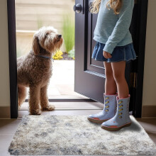 (60cm x 110cm (2ft x 3ft 7")_Door Mat, Tye Dye Silver) Nonslip Shaggy Fluffy Rugs Soft Extra Large Living Room Bedroom Carpets