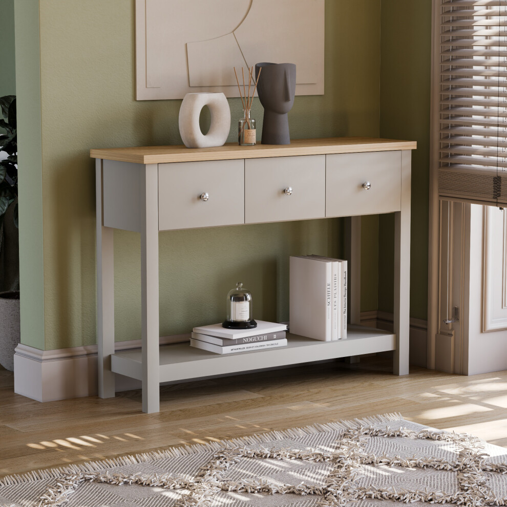 (Grey & Oak) Arlington 3 Drawer Console Table Hallway Unit