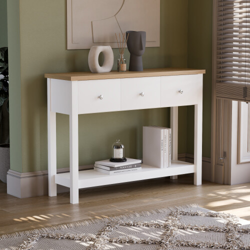 Vida Designs (White & Oak) Arlington 3 Drawer Console Table Hallway Unit