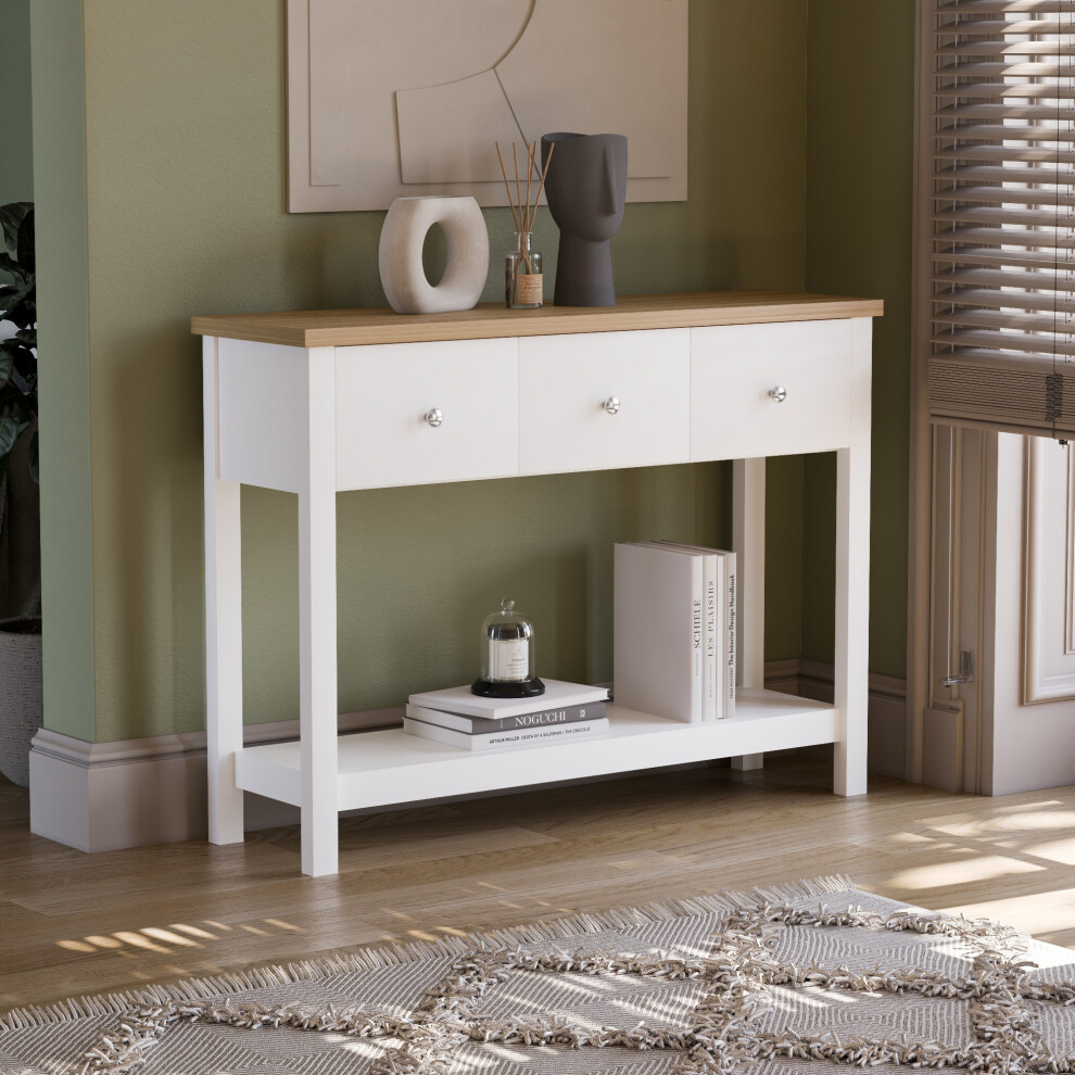 (White & Oak) Arlington 3 Drawer Console Table Hallway Unit