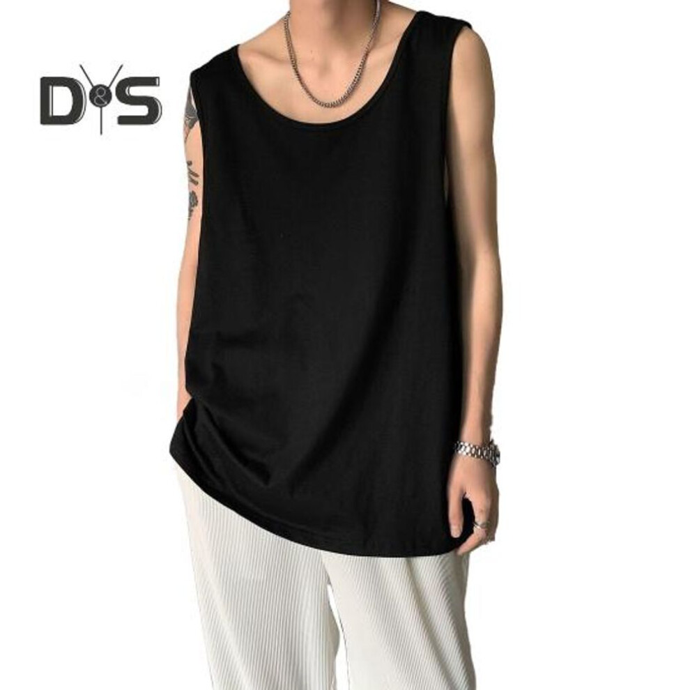 (black, XL) Men Vest Sleeveless Round Neck Solid Color Vest Loose Fit Casual Sport Tank Tops Streetwear Daily Wear