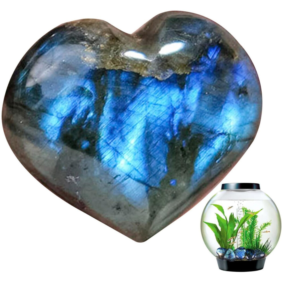 (1) Labradorite Heart Stone - Natural Heart Shape Mineral Reiki Crystal Polished Pocket Stone | Pocket Crystal Tumble Collection Labradorite Crystal H