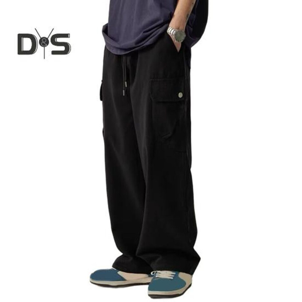 (black, XXXL) Men Cargo Pants With Multi-pocket American Style Straight Wide Leg Loose Drawstring Elastic Waist High Street Trousers For Travel Daily